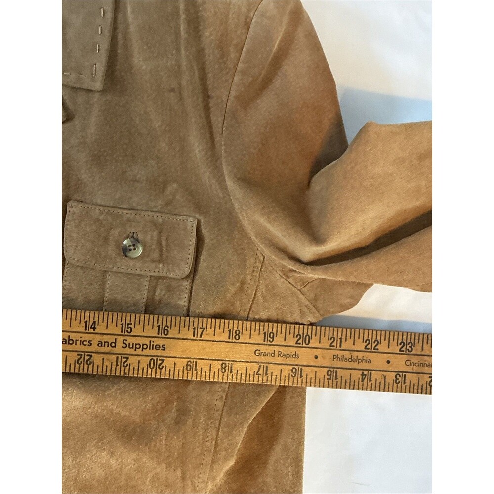 Style & Co Tan Suede Leather Jacket Blazer Sz PL Structured Western Earthy Boho - Picture 12 of 16
